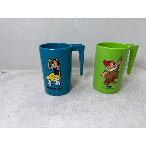 Original Other - VTG Walt Disney Productions Plastic Melamine Mug Set Blue Green Snow White Doc